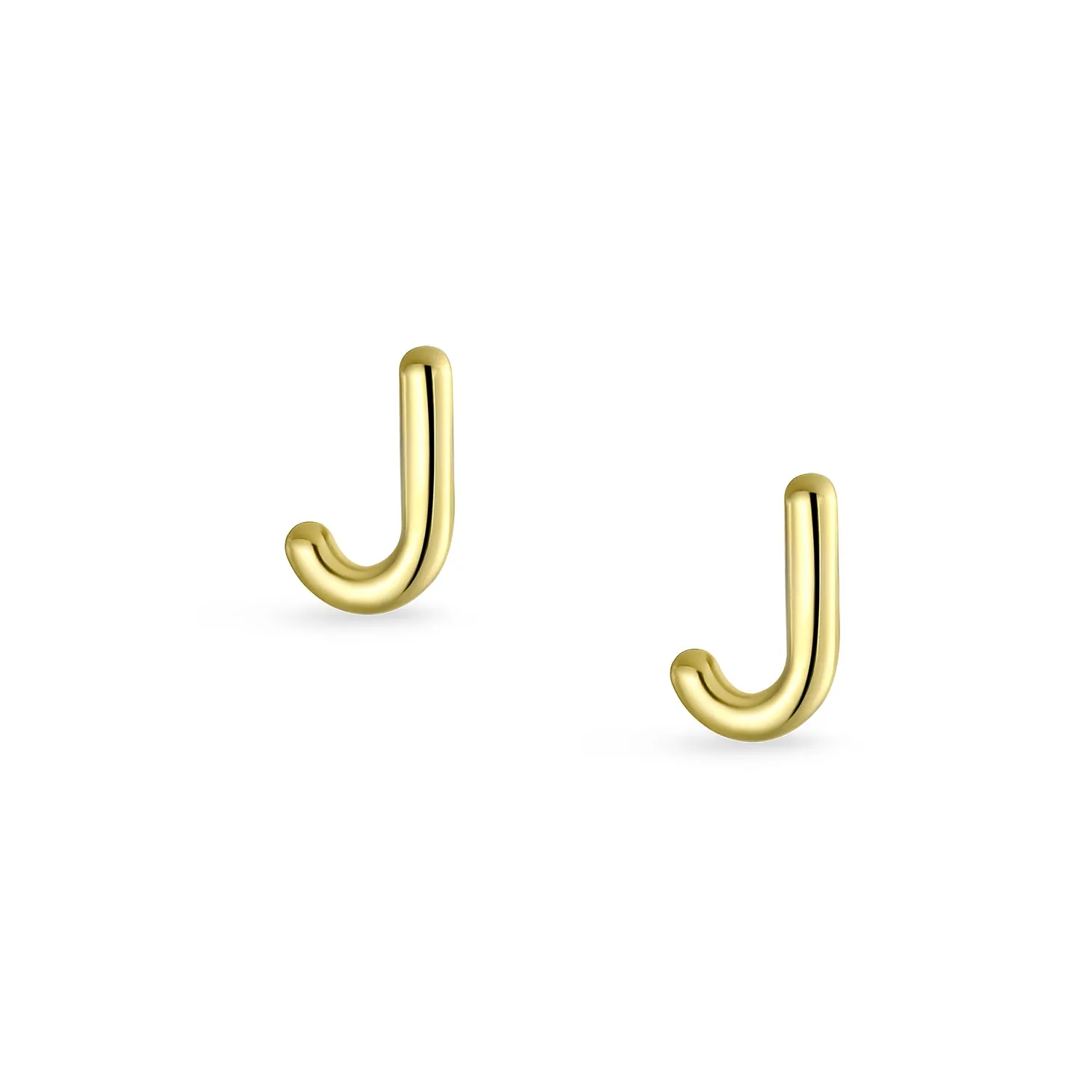 ABC 14K Gold Alphabet Initial Stud Earrings with Safety Ball Screw Back