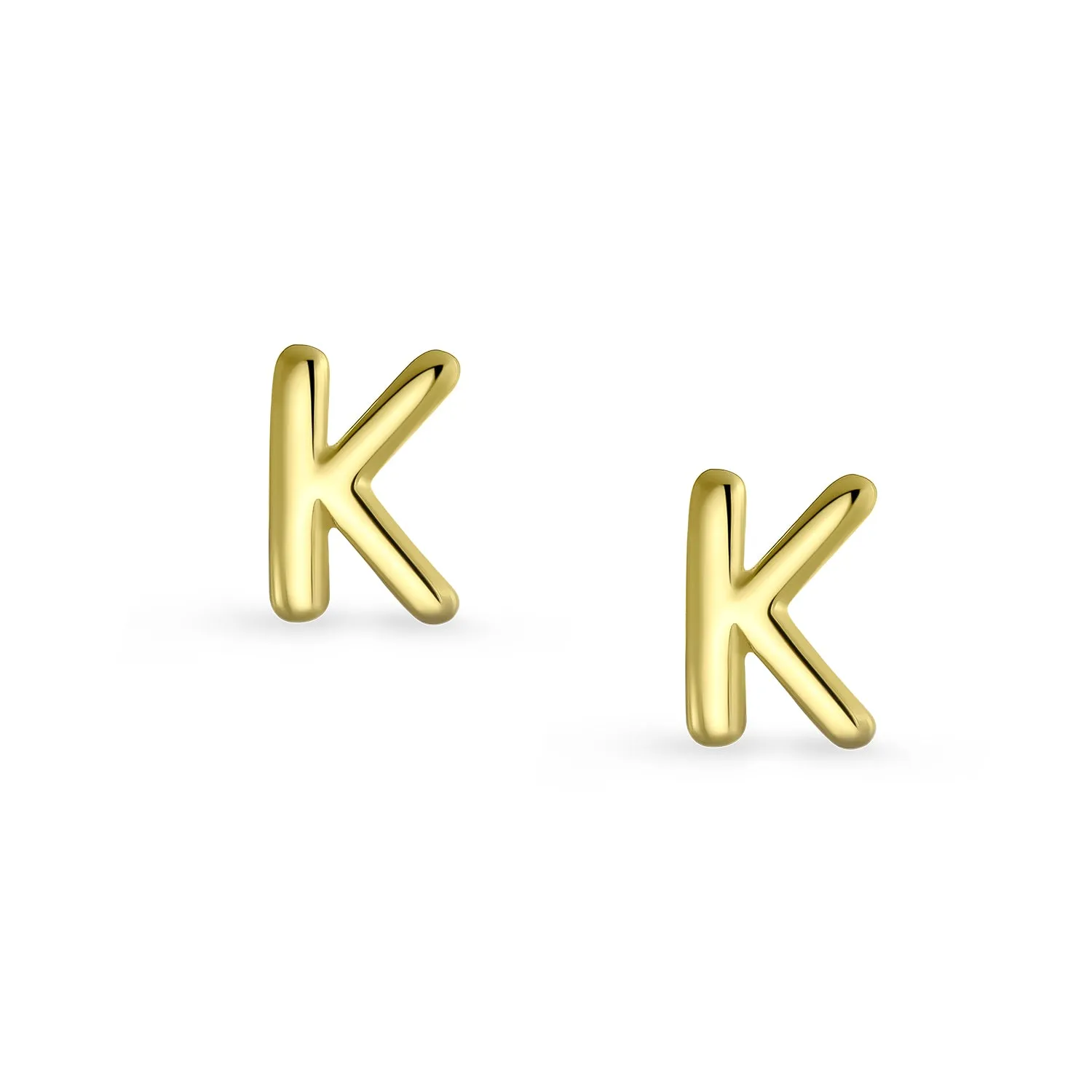 ABC 14K Gold Alphabet Initial Stud Earrings with Safety Ball Screw Back