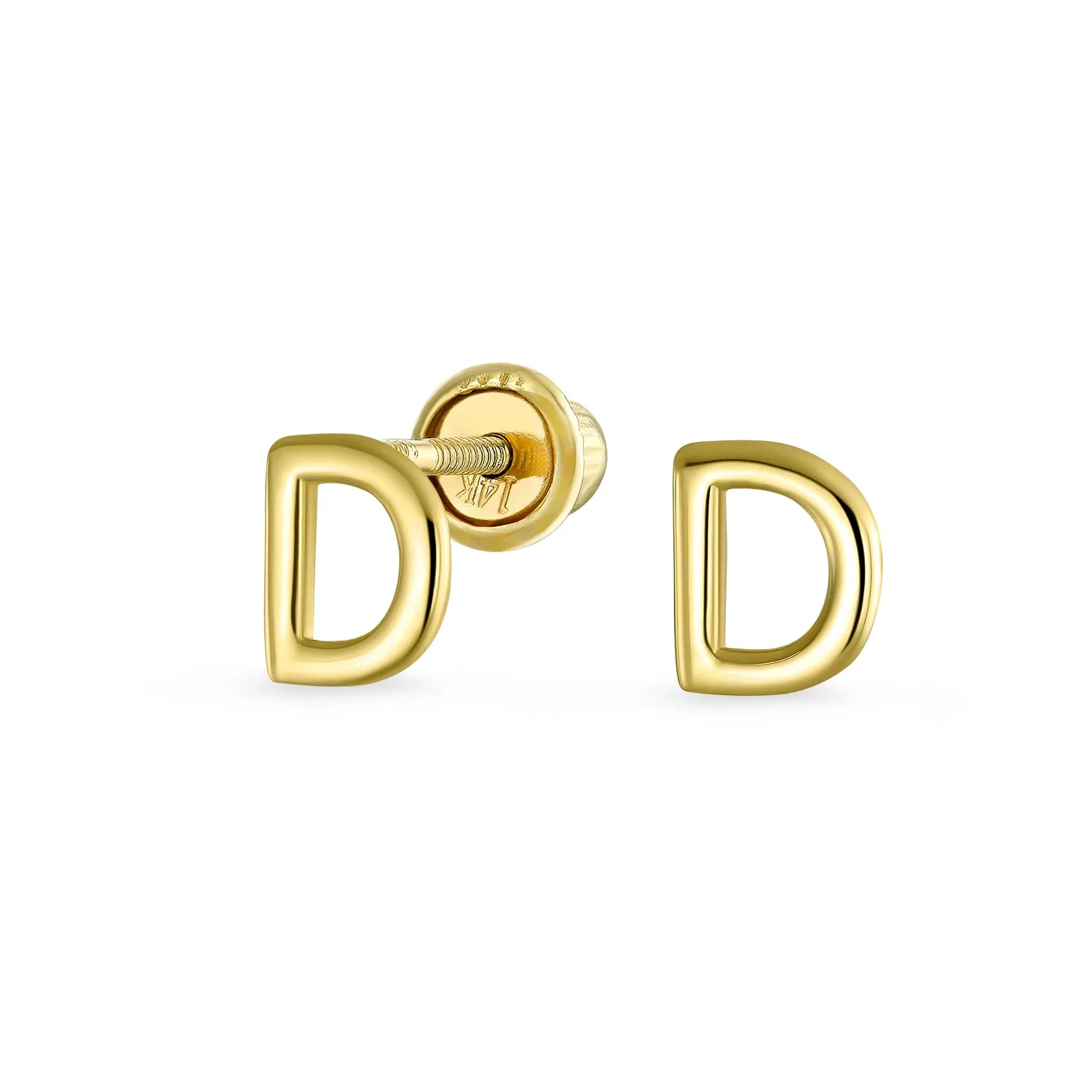 ABC 14K Gold Alphabet Initial Stud Earrings with Safety Ball Screw Back