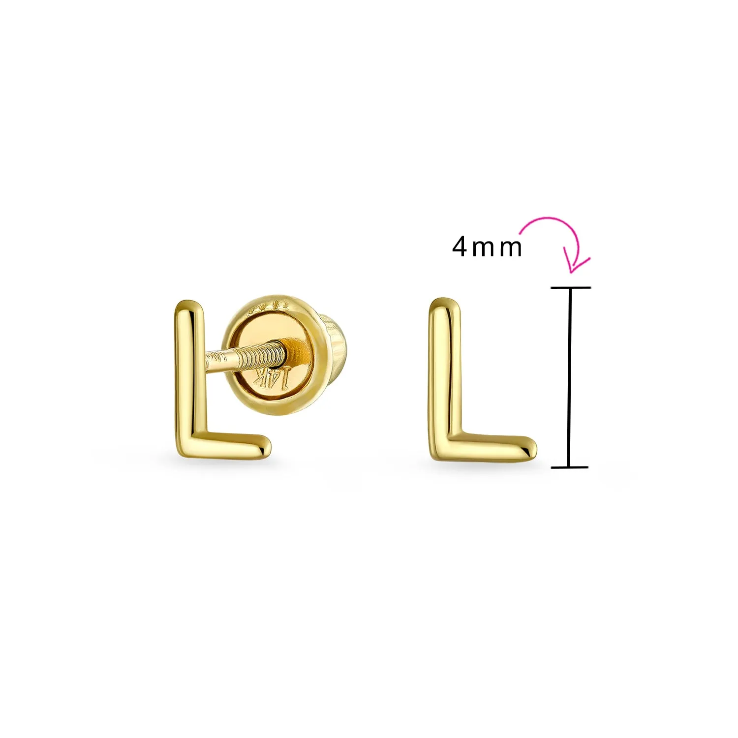 ABC 14K Gold Alphabet Initial Stud Earrings with Safety Ball Screw Back