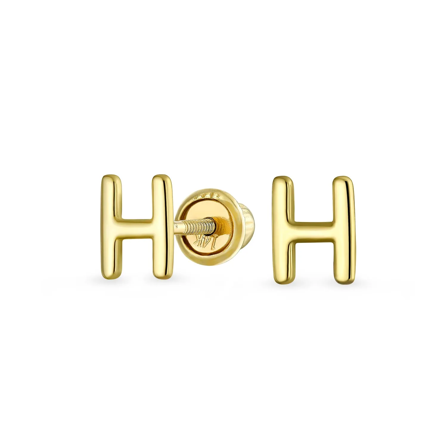 ABC 14K Gold Alphabet Initial Stud Earrings with Safety Ball Screw Back