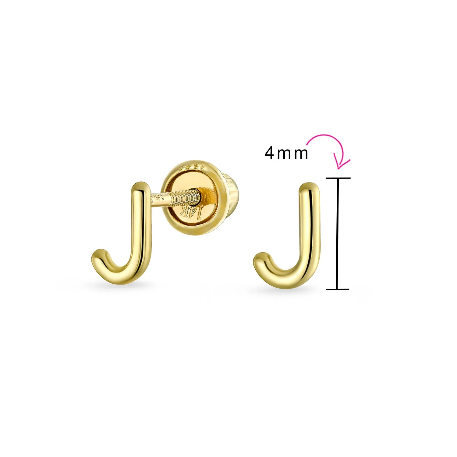 ABC 14K Gold Alphabet Initial Stud Earrings with Safety Ball Screw Back