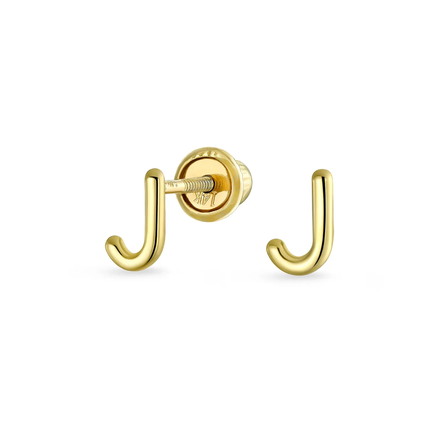 ABC 14K Gold Alphabet Initial Stud Earrings with Safety Ball Screw Back