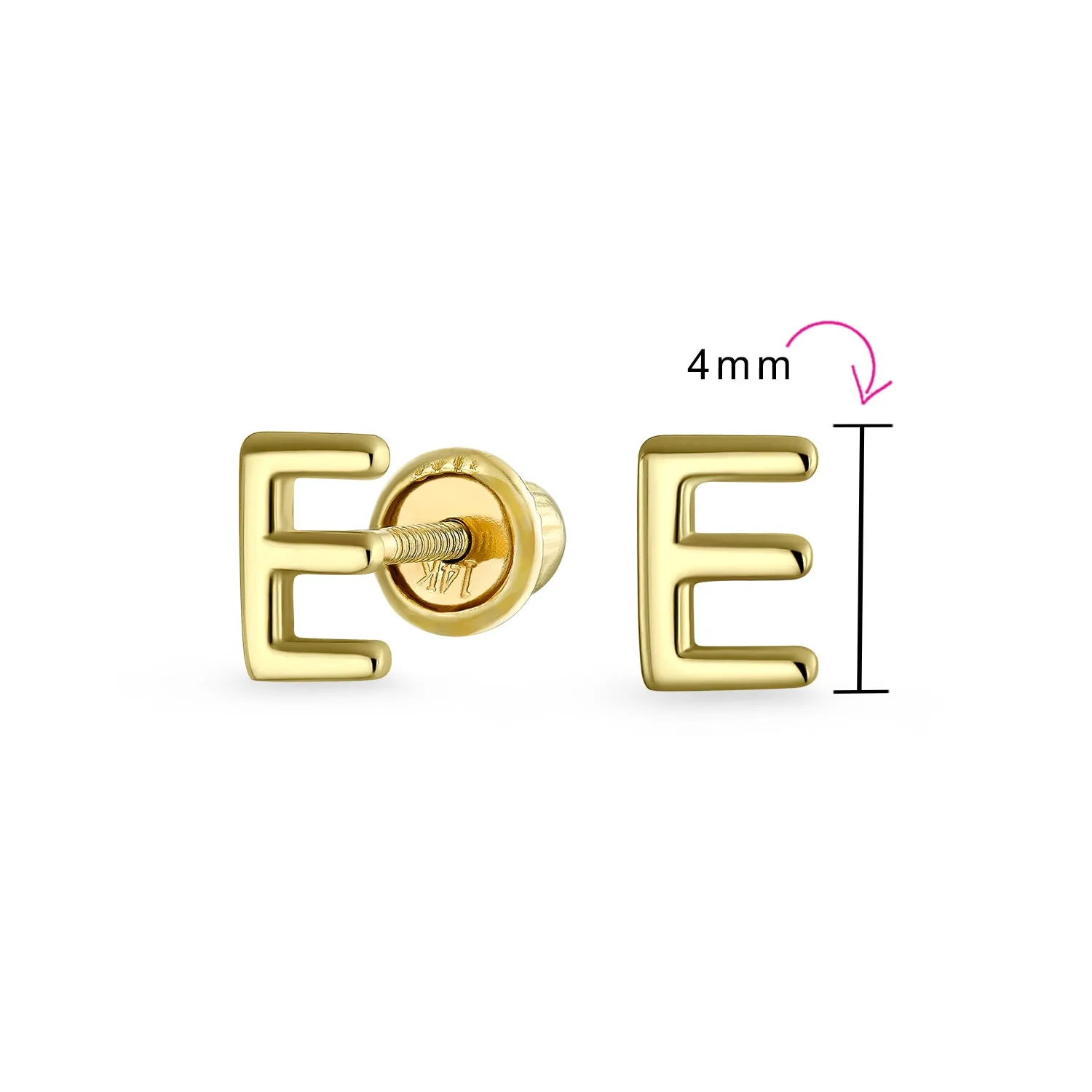 ABC 14K Gold Alphabet Initial Stud Earrings with Safety Ball Screw Back