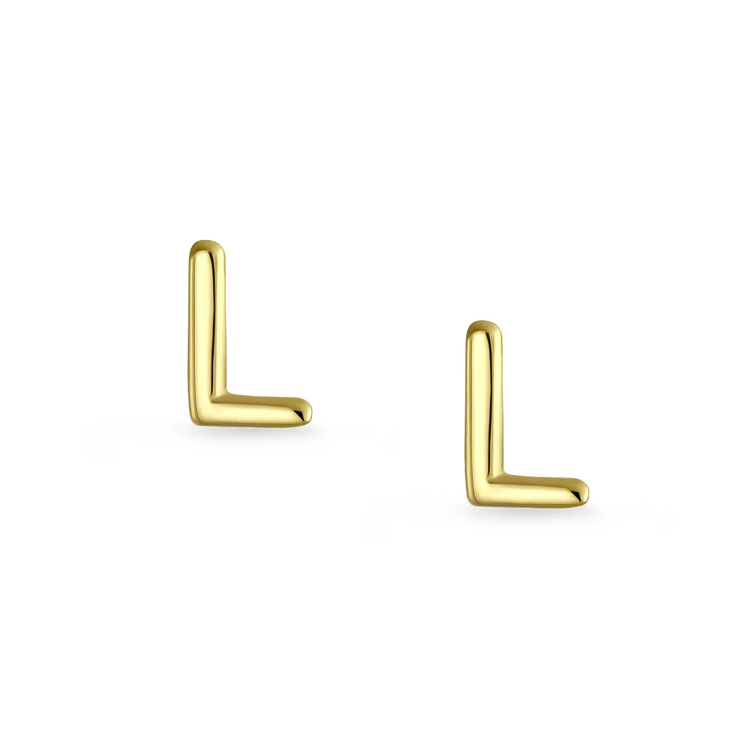 ABC 14K Gold Alphabet Initial Stud Earrings with Safety Ball Screw Back