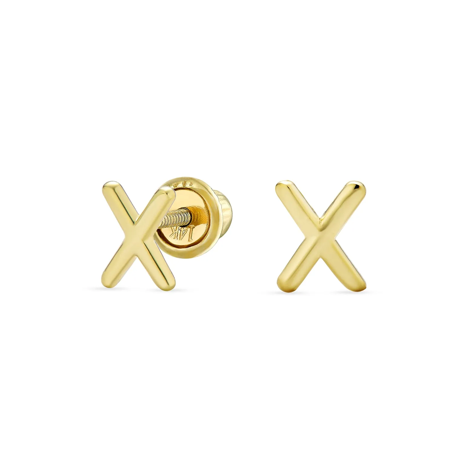 ABC 14K Gold Alphabet Initial Stud Earrings with Safety Ball Screw Back