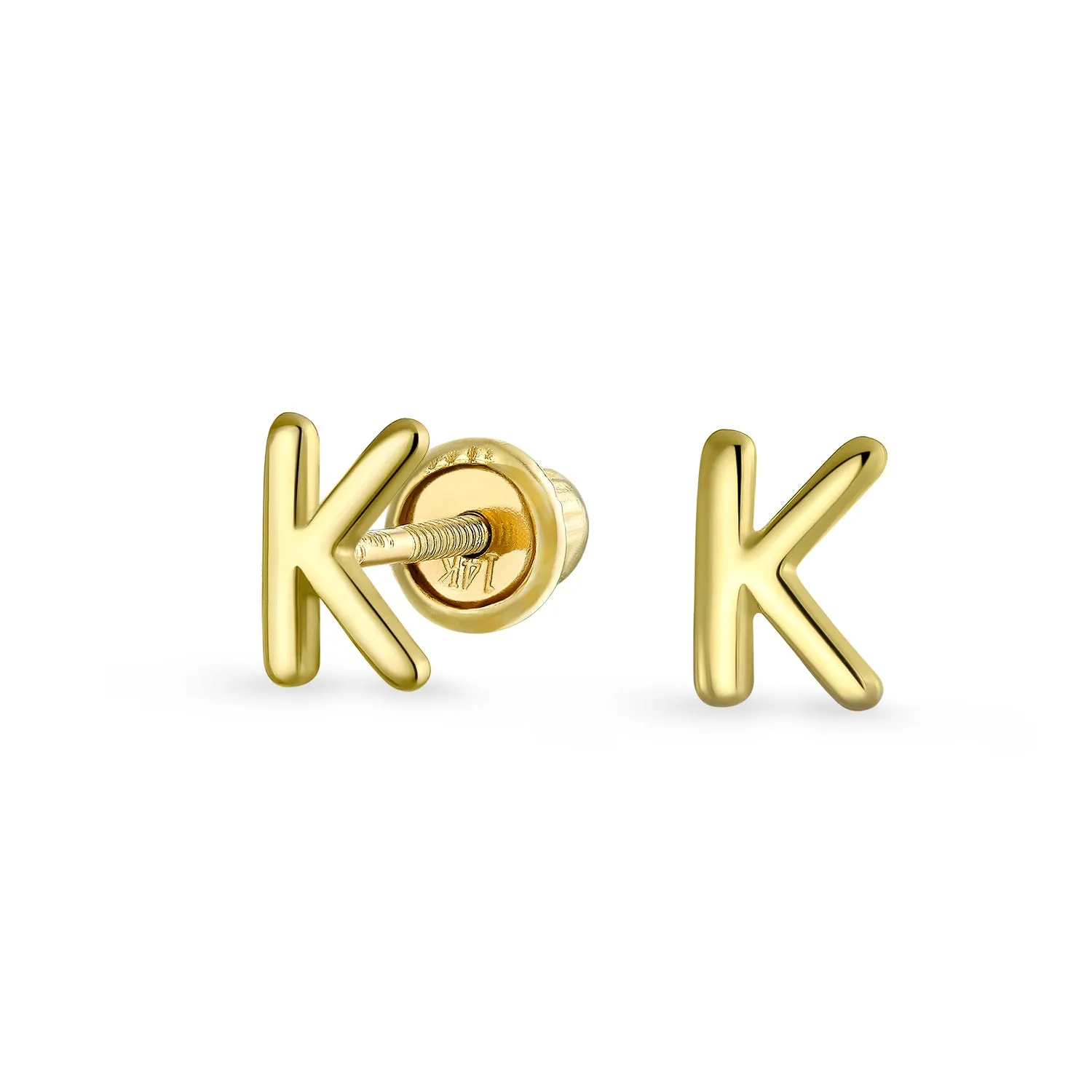 ABC 14K Gold Alphabet Initial Stud Earrings with Safety Ball Screw Back