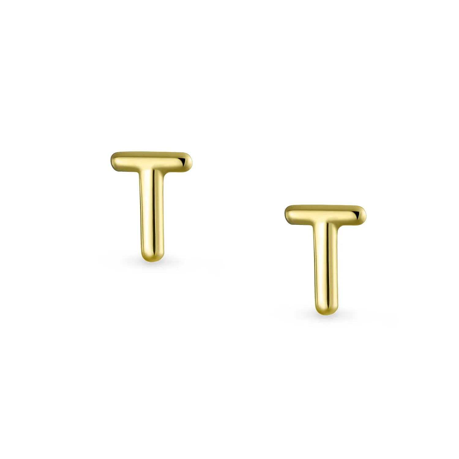 ABC 14K Gold Alphabet Initial Stud Earrings with Safety Ball Screw Back