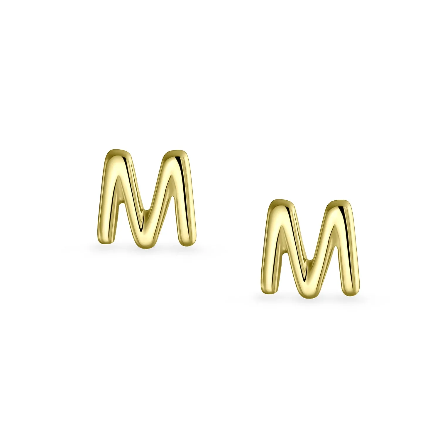 ABC 14K Gold Alphabet Initial Stud Earrings with Safety Ball Screw Back