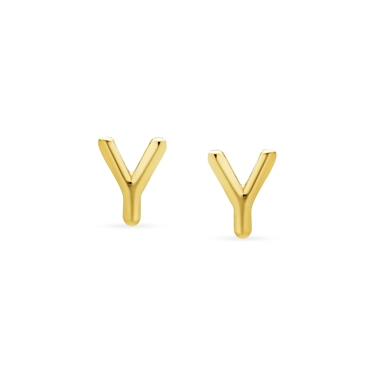 ABC 14K Gold Alphabet Initial Stud Earrings with Safety Ball Screw Back