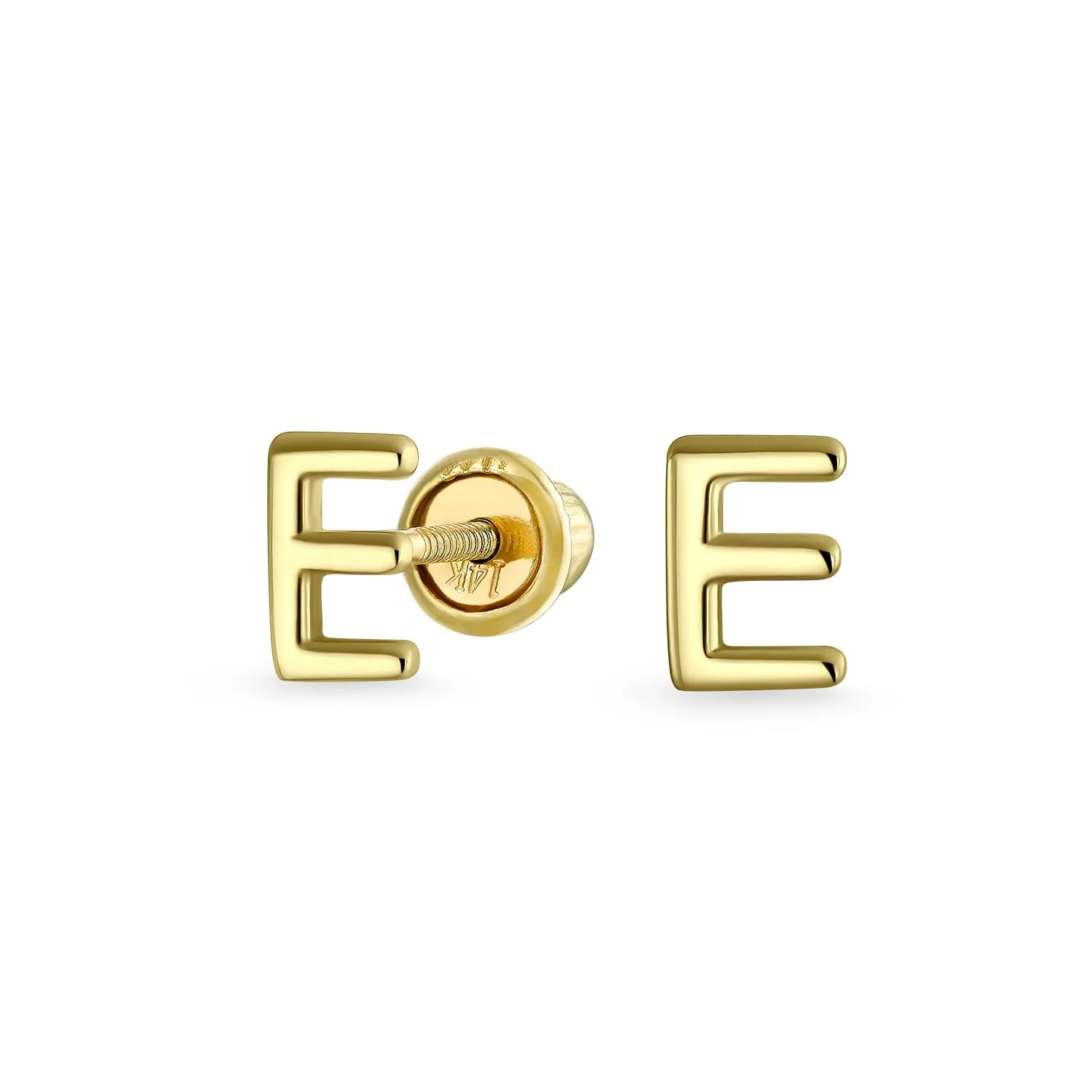 ABC 14K Gold Alphabet Initial Stud Earrings with Safety Ball Screw Back