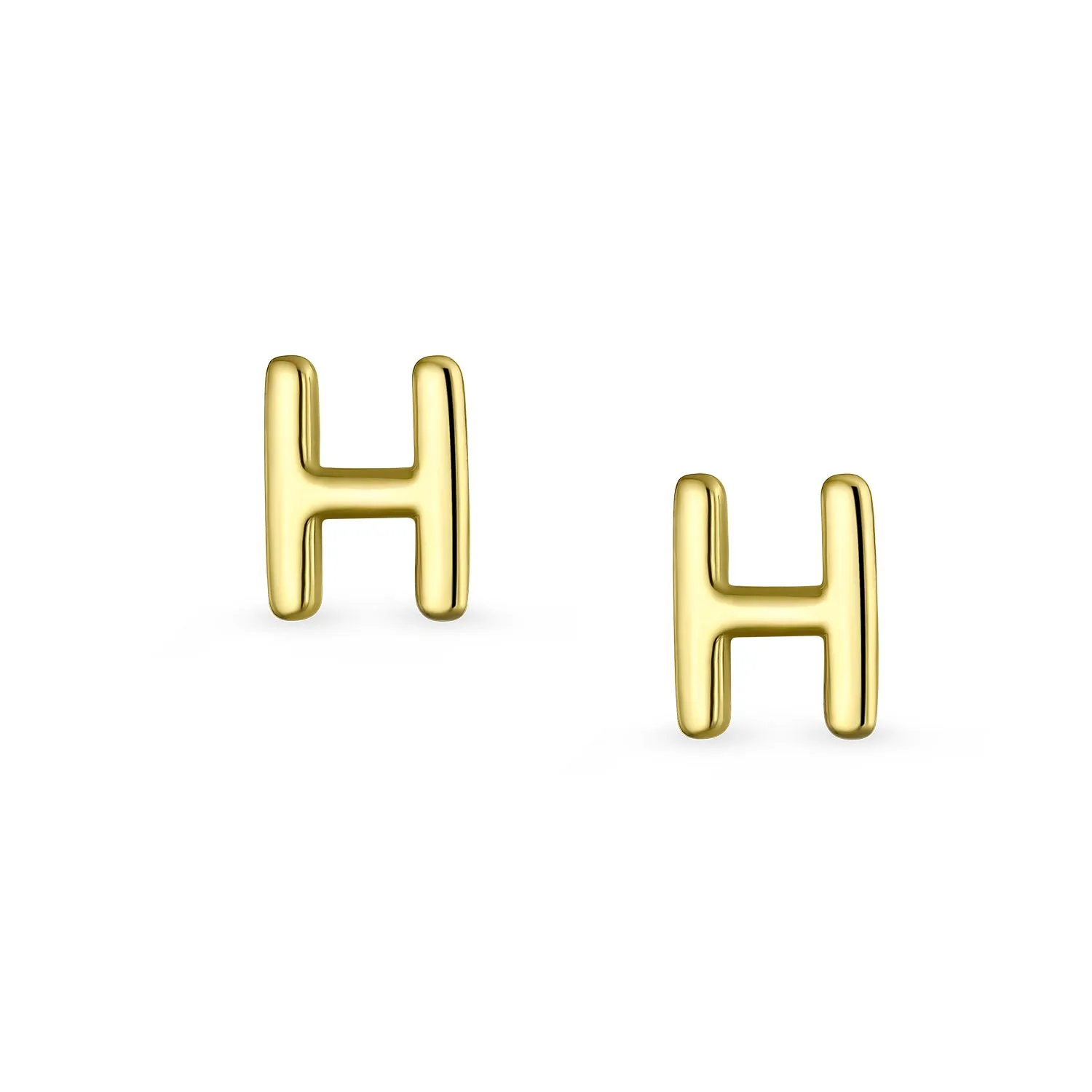 ABC 14K Gold Alphabet Initial Stud Earrings with Safety Ball Screw Back