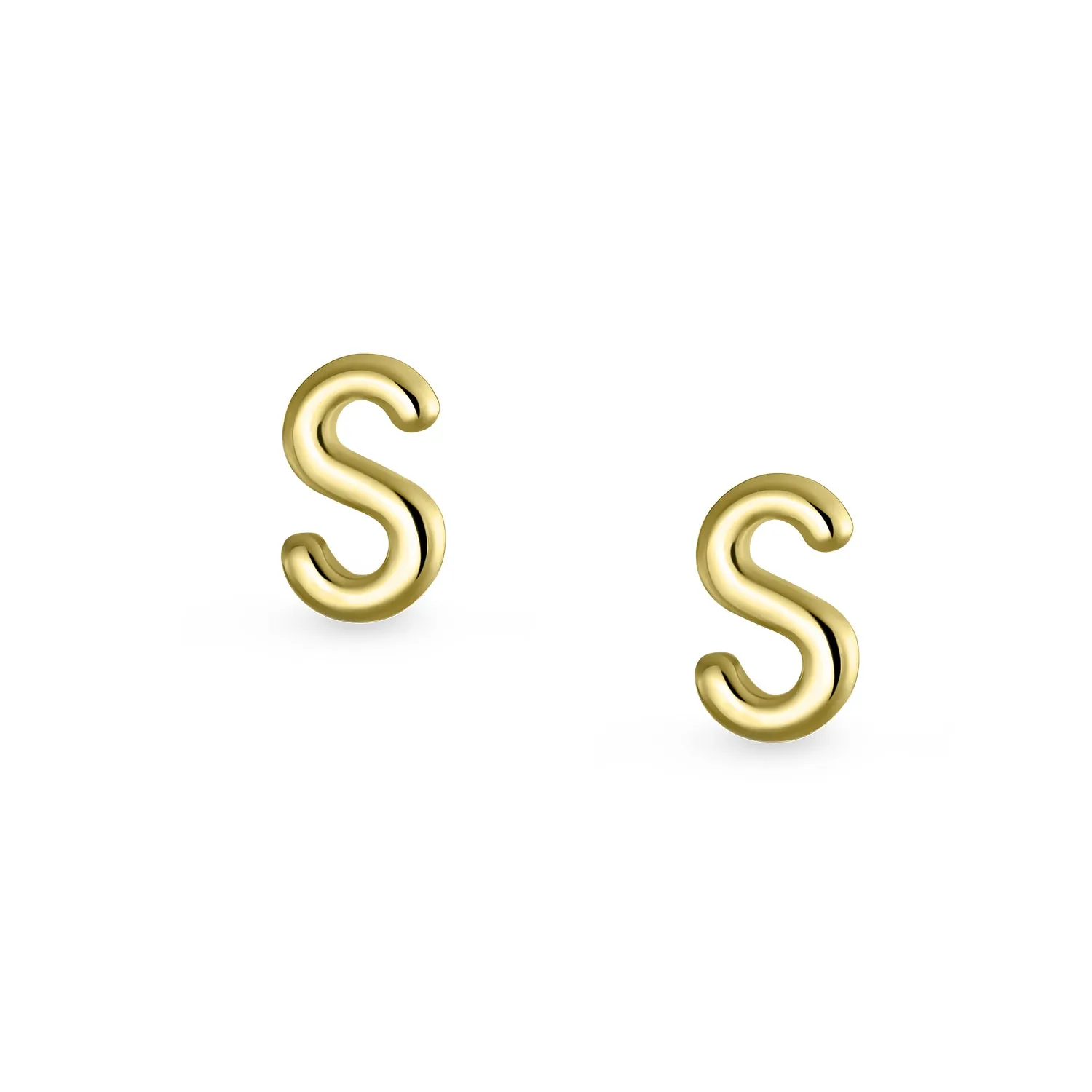 ABC 14K Gold Alphabet Initial Stud Earrings with Safety Ball Screw Back