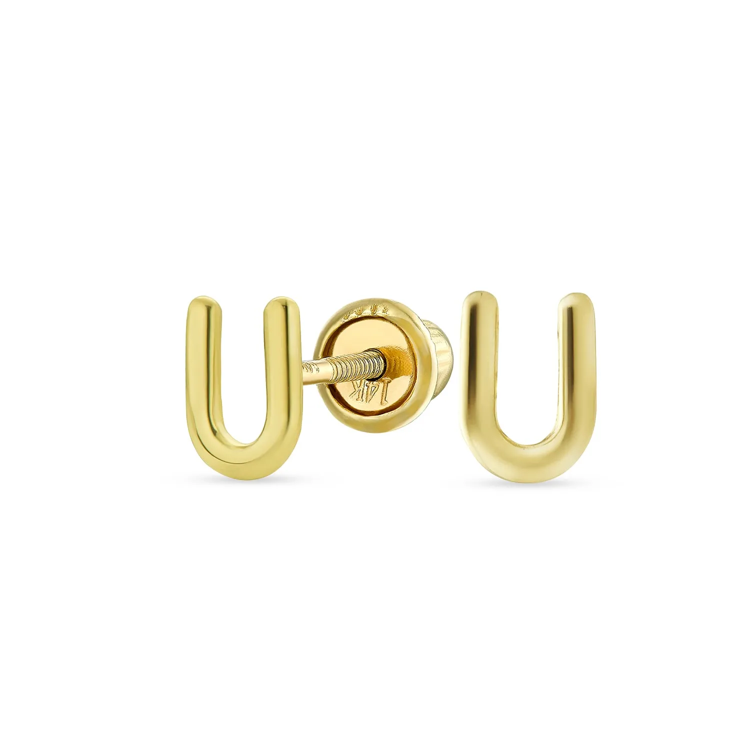 ABC 14K Gold Alphabet Initial Stud Earrings with Safety Ball Screw Back