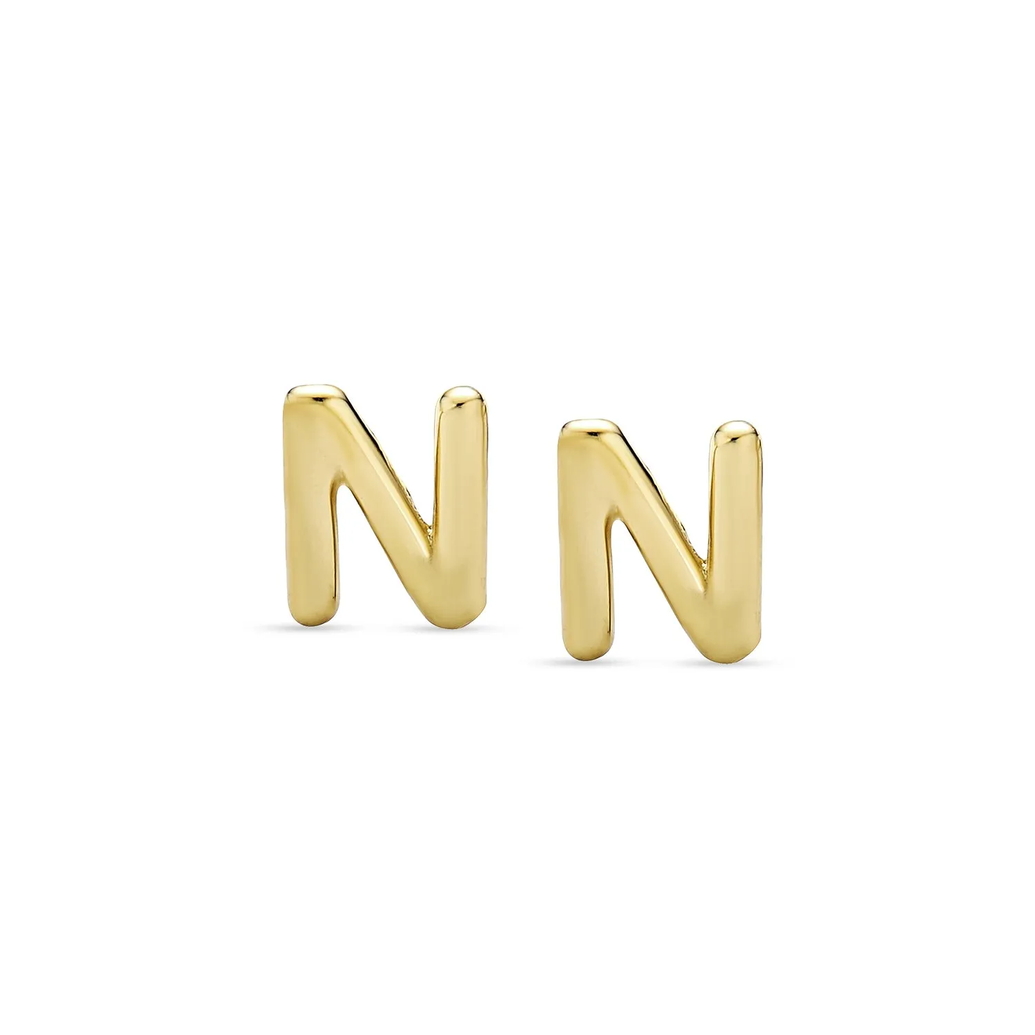 ABC 14K Gold Alphabet Initial Stud Earrings with Safety Ball Screw Back