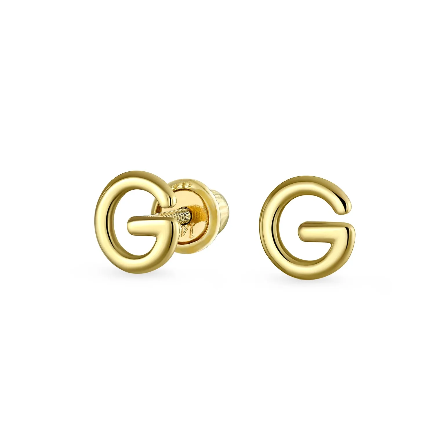 ABC 14K Gold Alphabet Initial Stud Earrings with Safety Ball Screw Back