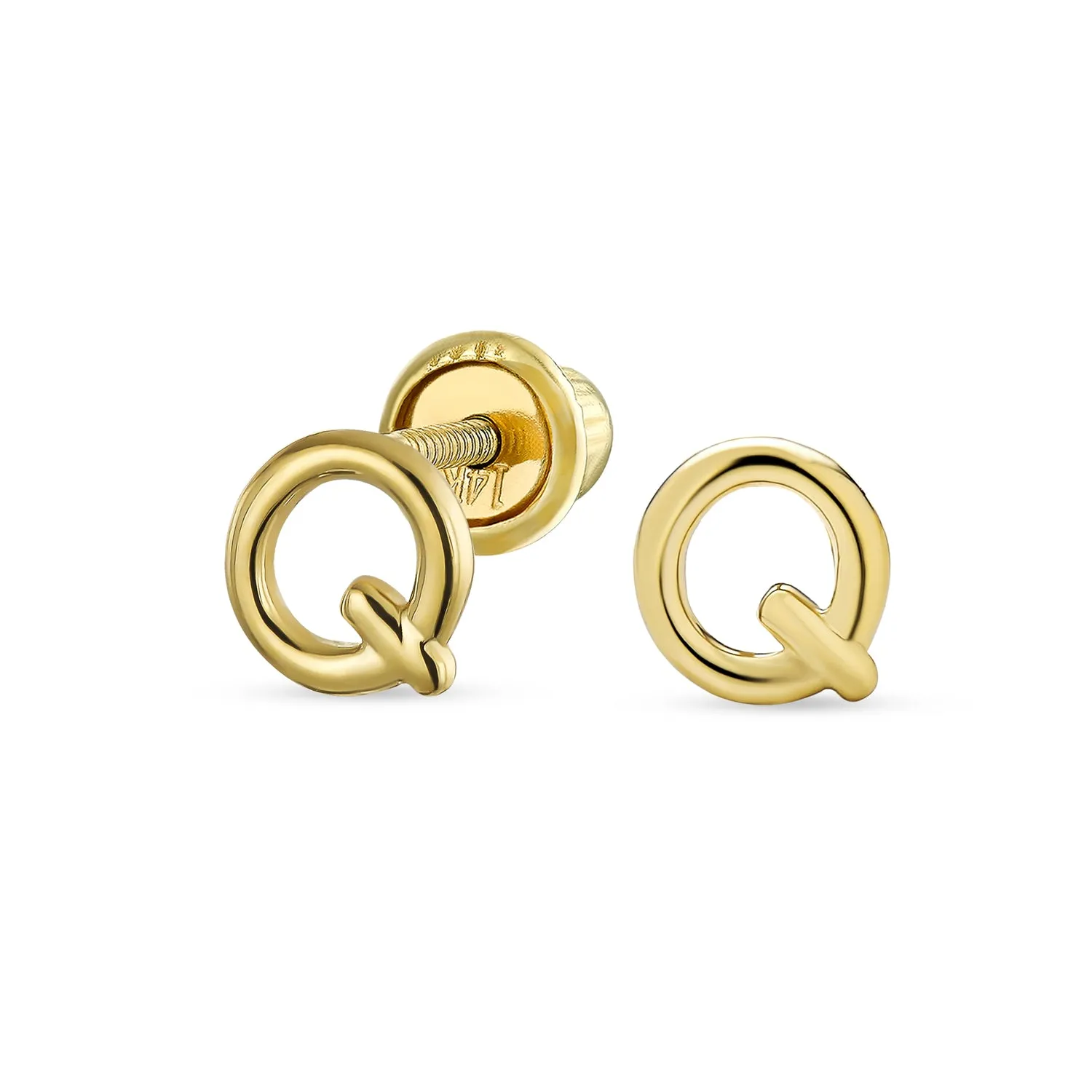 ABC 14K Gold Alphabet Initial Stud Earrings with Safety Ball Screw Back