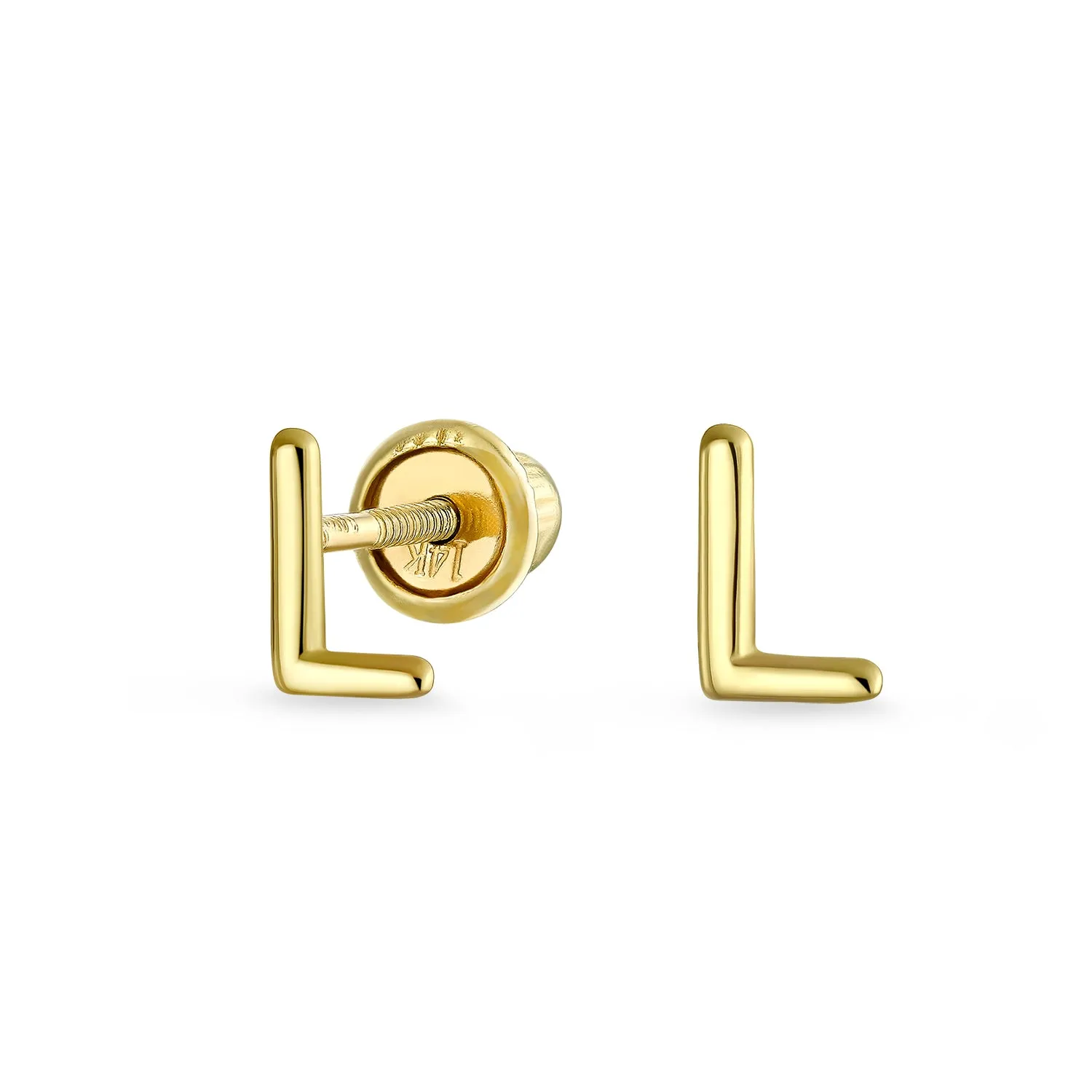 ABC 14K Gold Alphabet Initial Stud Earrings with Safety Ball Screw Back