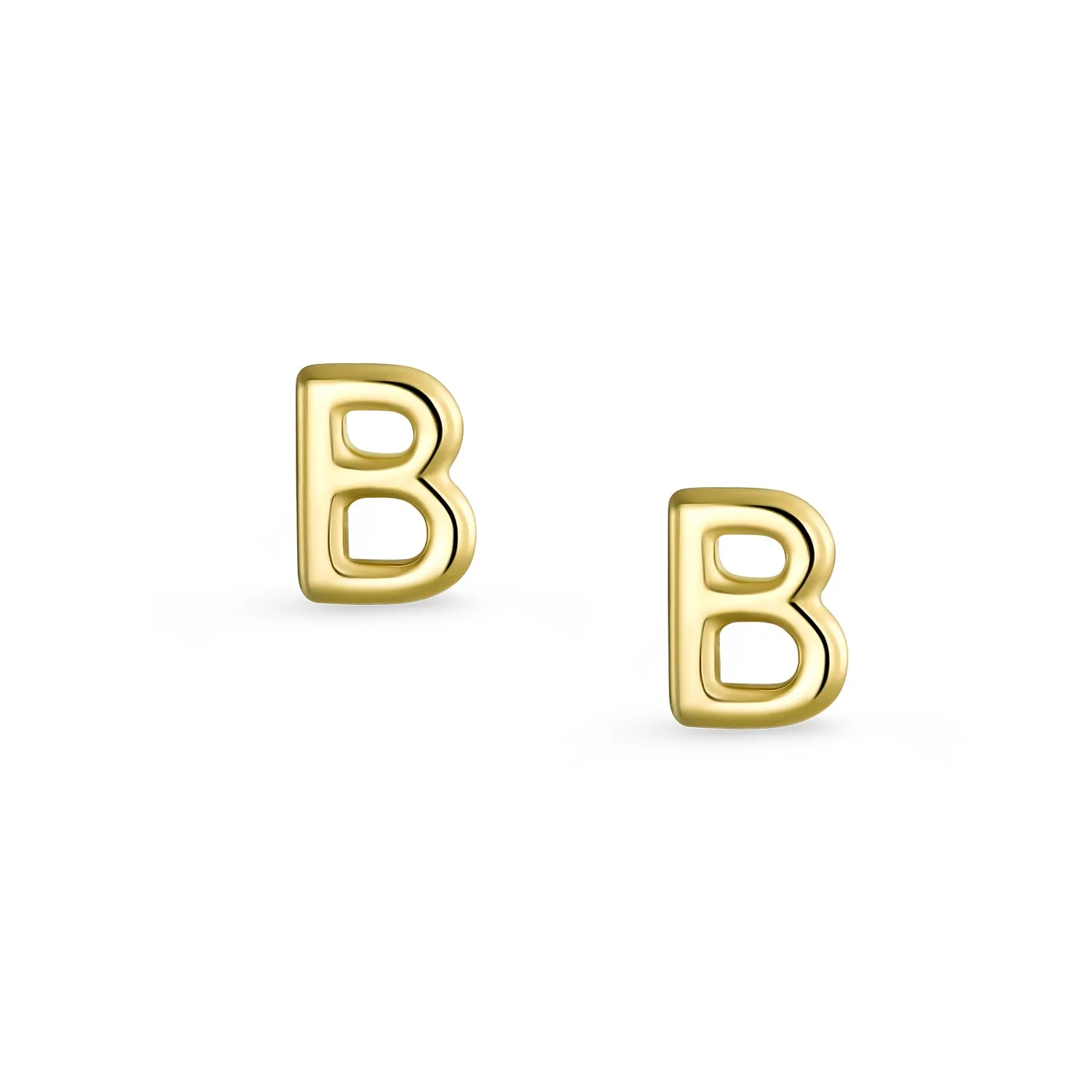 ABC 14K Gold Alphabet Initial Stud Earrings with Safety Ball Screw Back