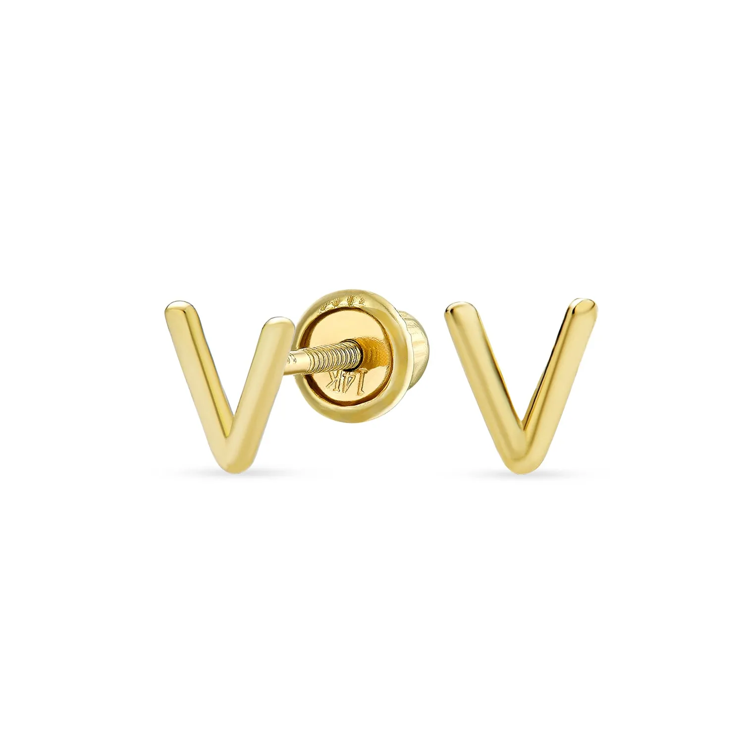 ABC 14K Gold Alphabet Initial Stud Earrings with Safety Ball Screw Back