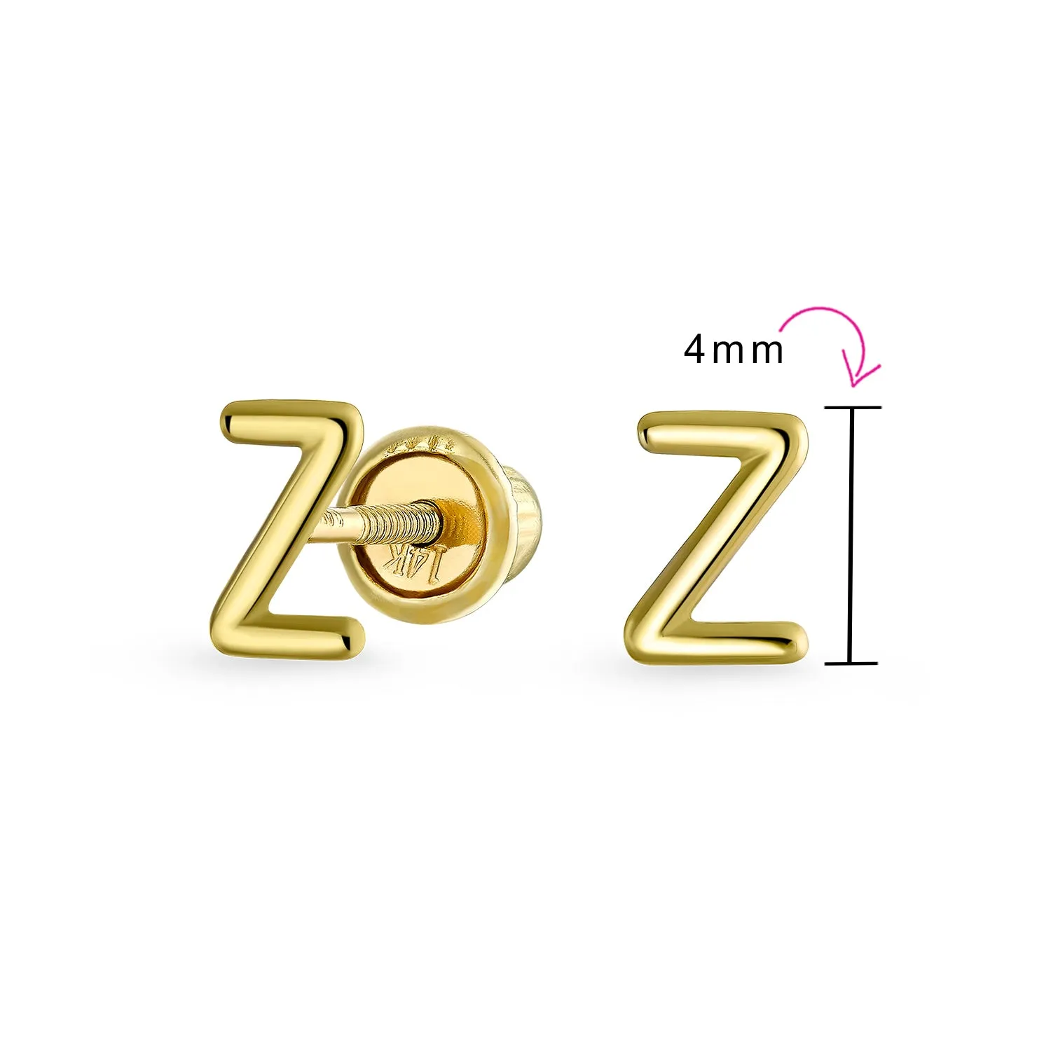 ABC 14K Gold Alphabet Initial Stud Earrings with Safety Ball Screw Back