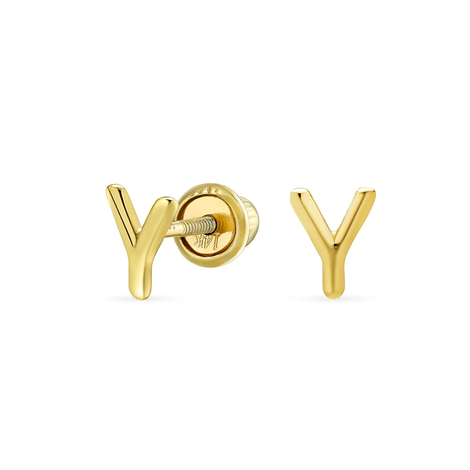 ABC 14K Gold Alphabet Initial Stud Earrings with Safety Ball Screw Back