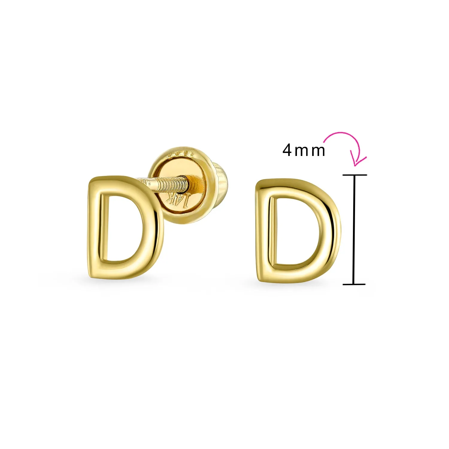 ABC 14K Gold Alphabet Initial Stud Earrings with Safety Ball Screw Back