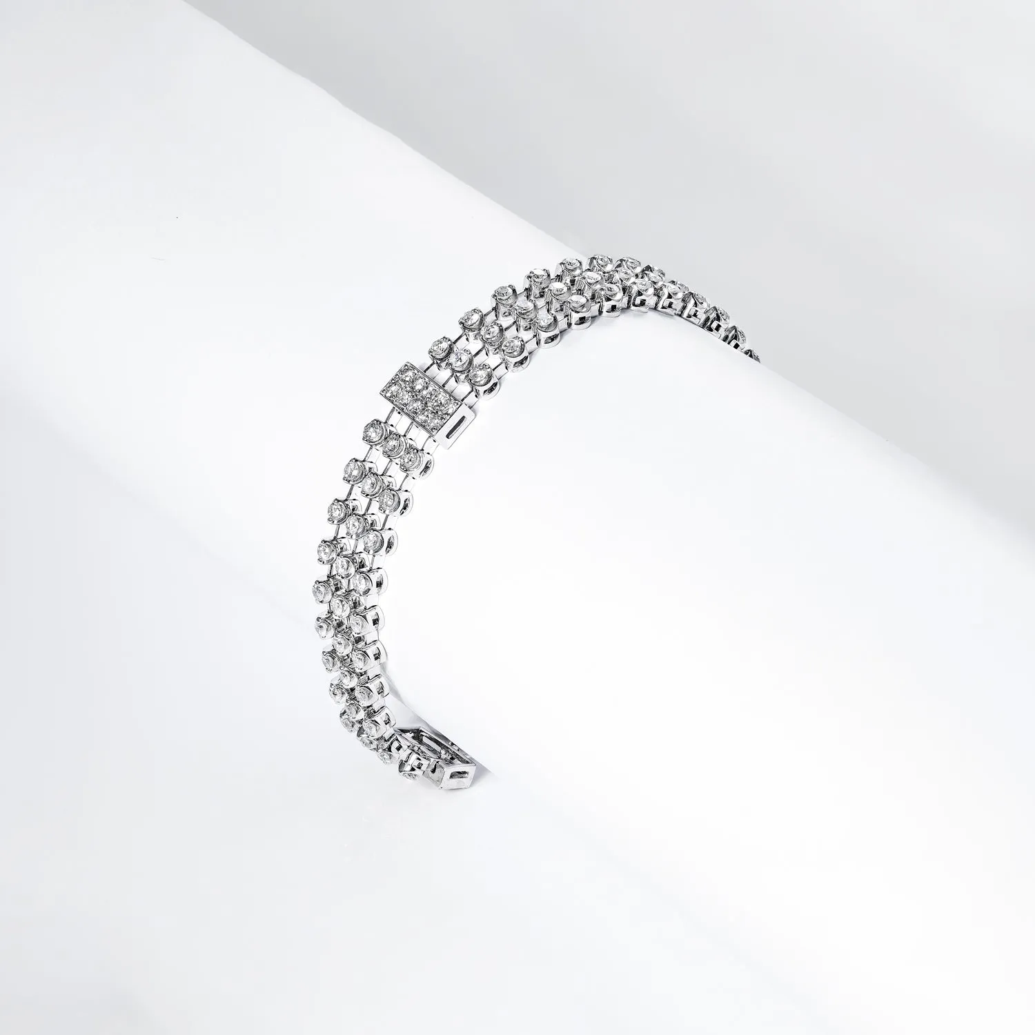 Alena 4 Carat Round Brilliant 3 Row Diamond Bracelet in 14k White Gold