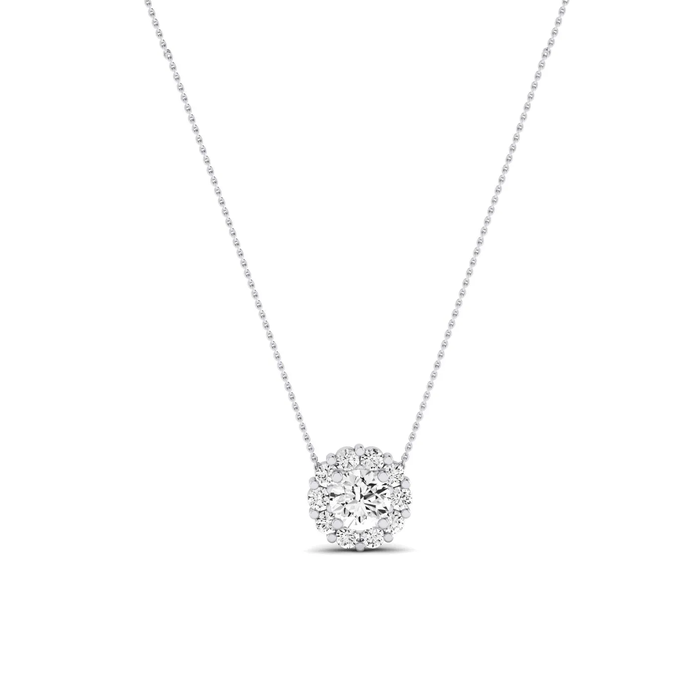 Angelwing Round Cut Diamond Halo Necklace