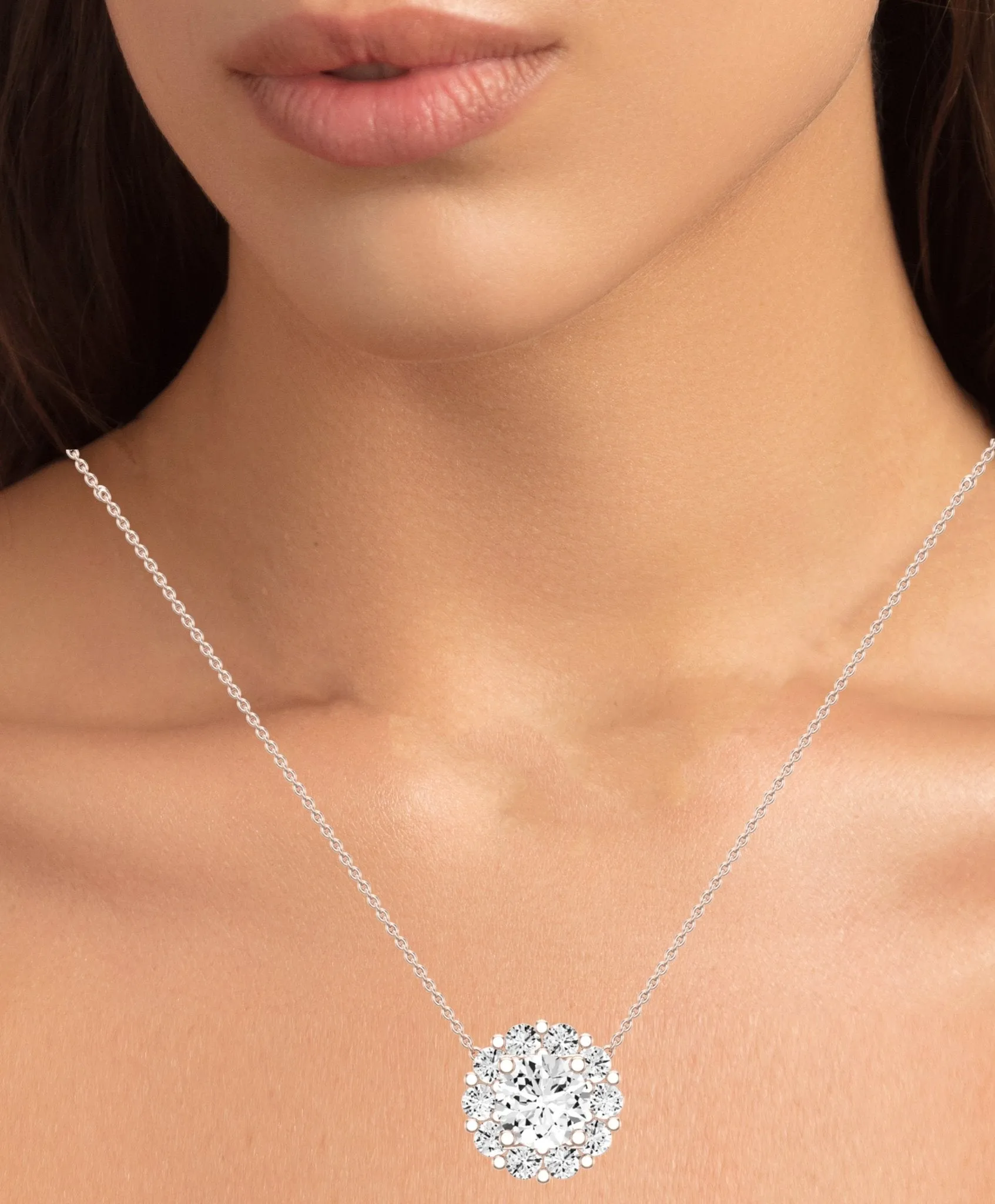 Angelwing Round Cut Diamond Halo Necklace