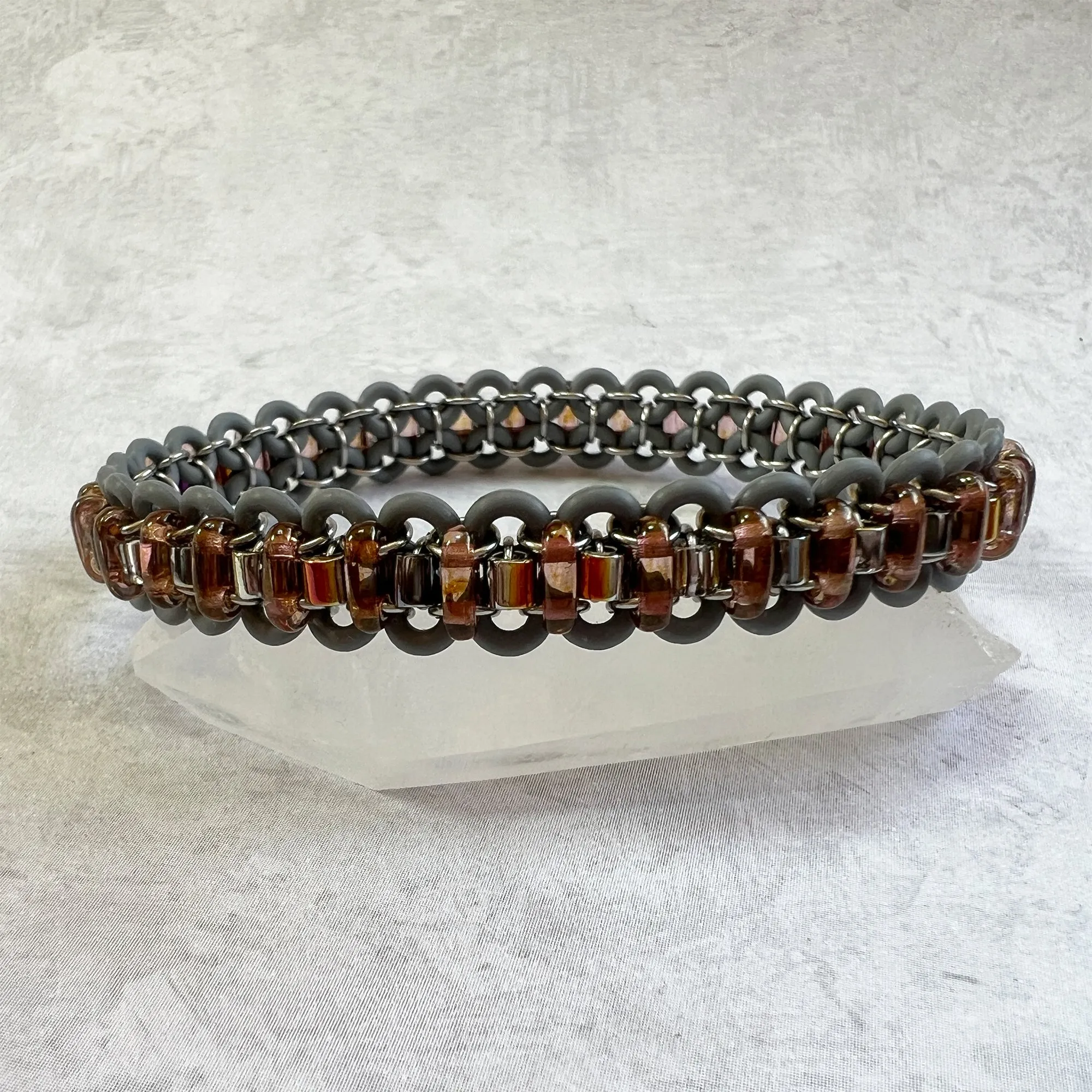 Bar Bead Stretch Bracelet Mini Kit with Video Class - Charcoal, Rose Gold Topaz and Crystal Marea