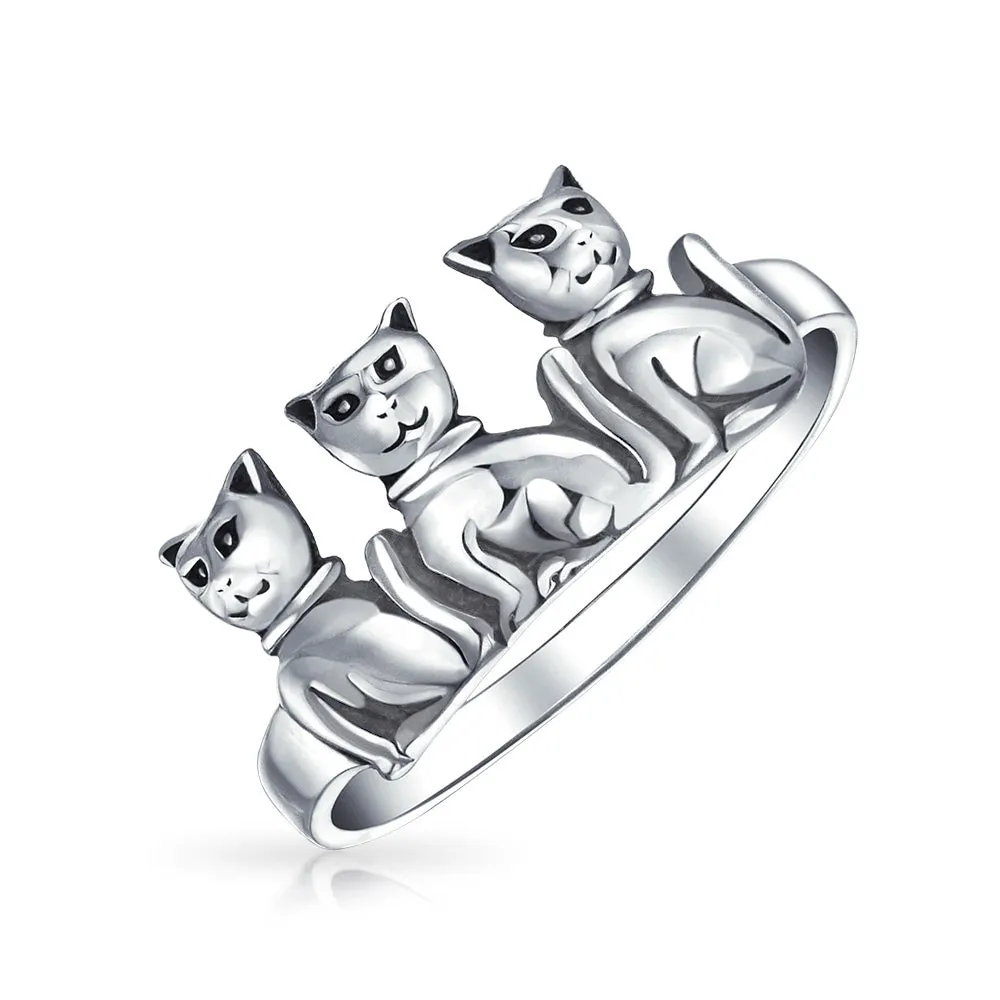 BFF Friendship Kitten Cat Band Sterling Silver Ring for Best Friends