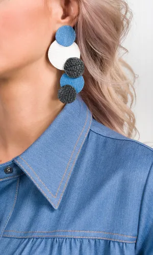 Blue and White Leather Circles Earrings