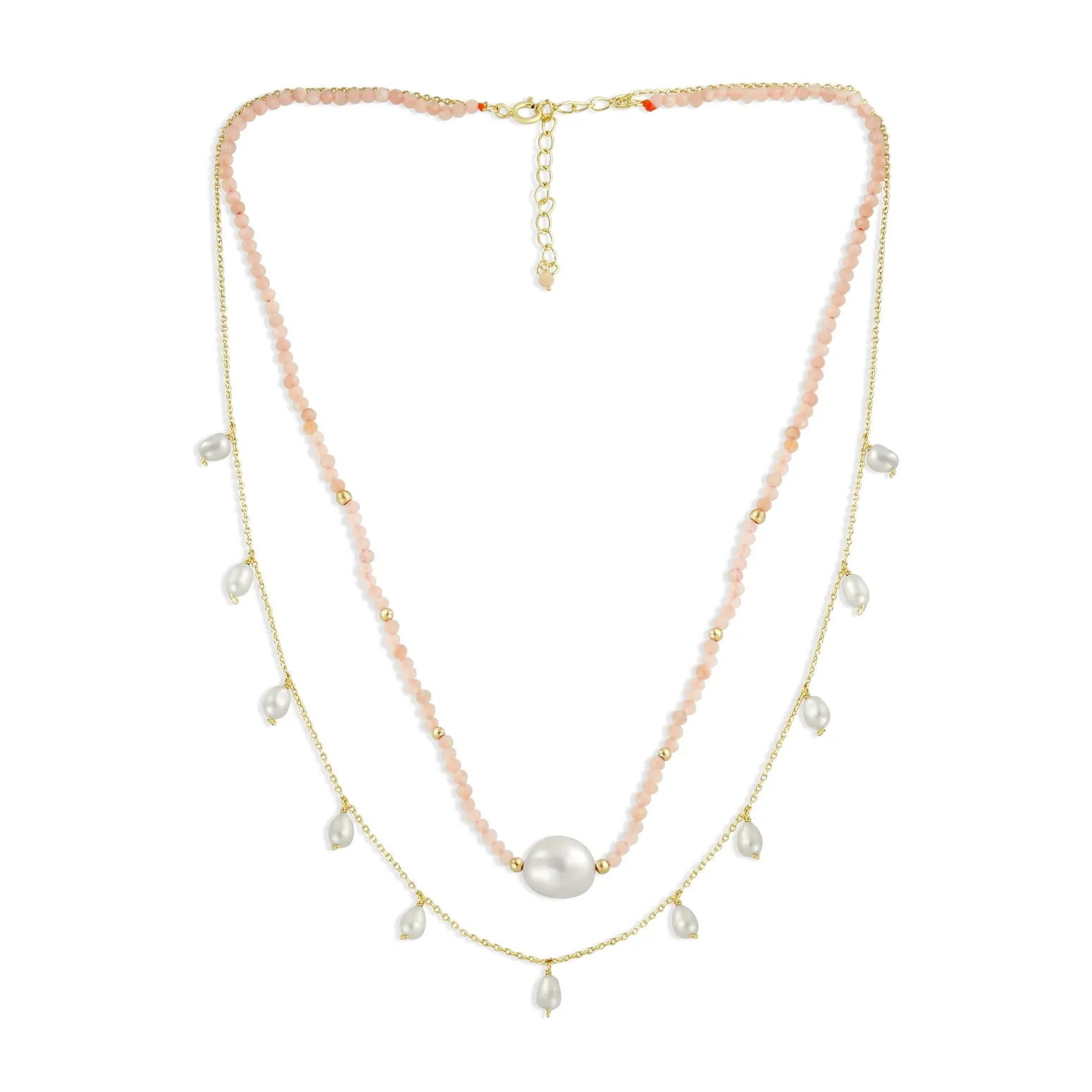 Boho Minimalist Choker Necklace with Pink Gemstones & Baroque Pearl 18K Gold Plated