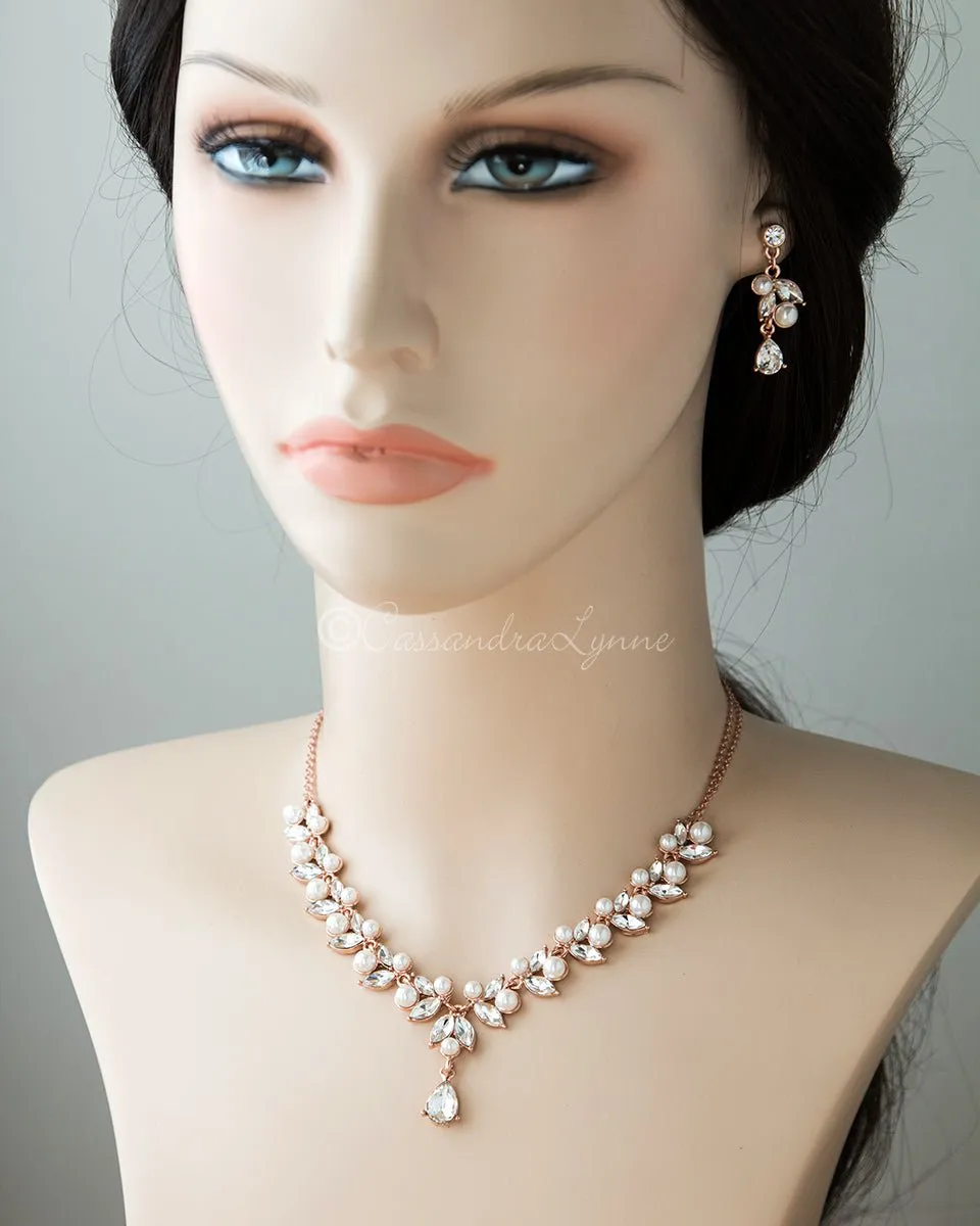 Bridal Necklace Set in Rose Gold with Pearls