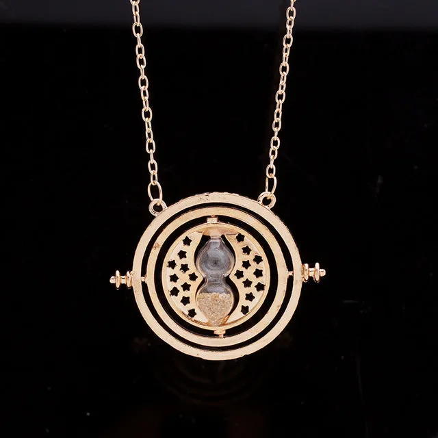 Caxybb 2017 New Hot 1 pc Time Turner Necklace for girl Hermione Granger Rotating Spins Gold Hourglass necklace free shipping