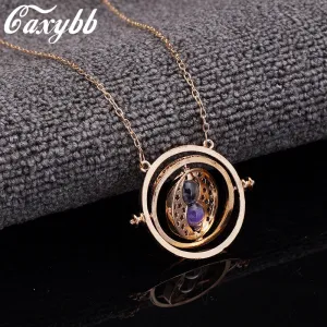 Caxybb 2017 New Hot 1 pc Time Turner Necklace for girl Hermione Granger Rotating Spins Gold Hourglass necklace free shipping