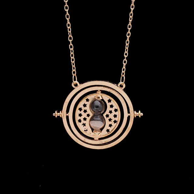 Caxybb 2017 New Hot 1 pc Time Turner Necklace for girl Hermione Granger Rotating Spins Gold Hourglass necklace free shipping