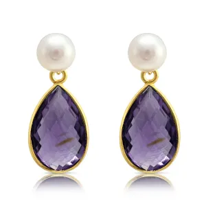 Clara Cultured Freshwater Pearl & Amethyst Drop Earrings