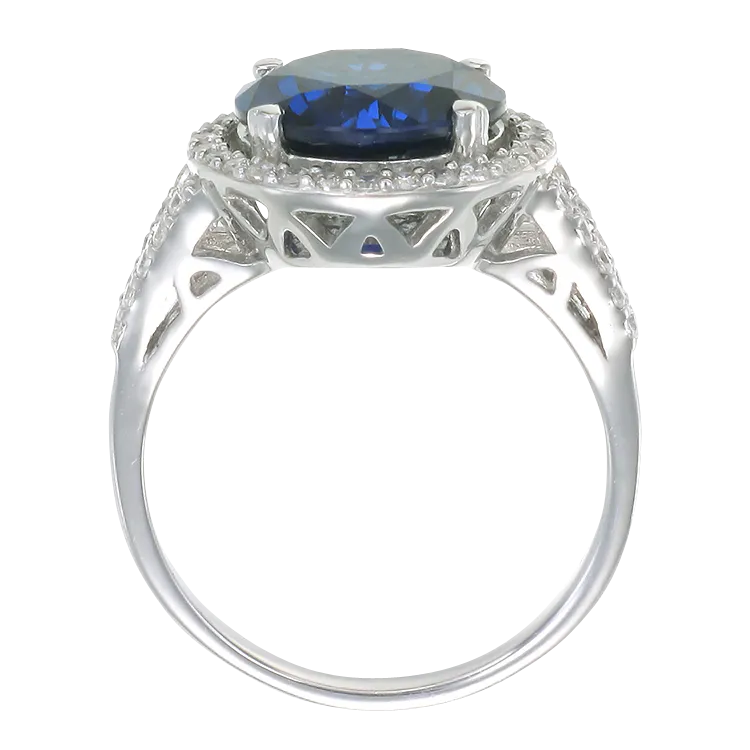 Classic Round Blue Sapphire Ring with Halo