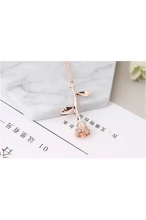 Collier Pink Gold Rose  Pendant Necklace