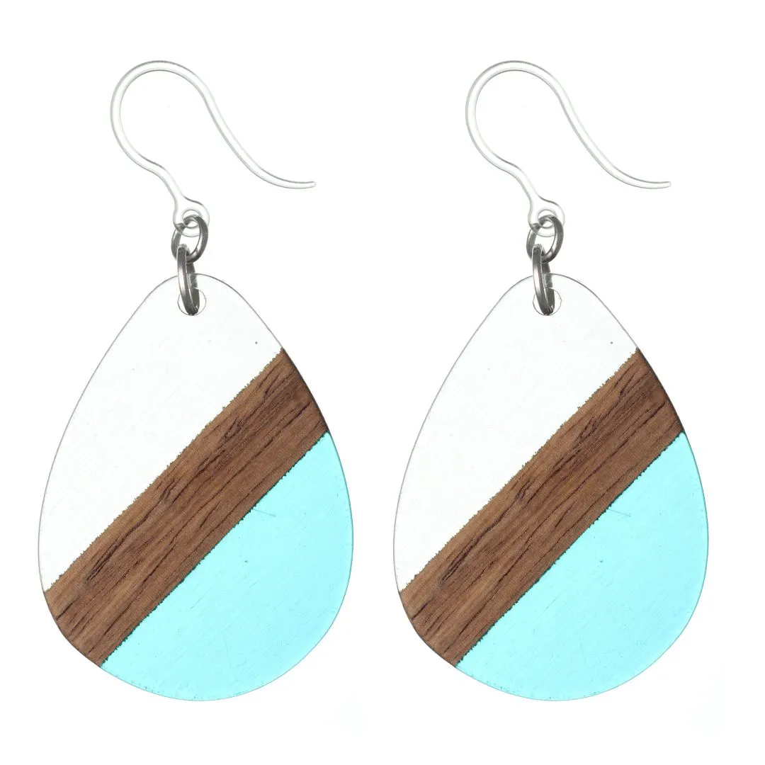 Color Block Wooden Celluloid Teardrop Dangles Hypoallergenic Earrings for Sensitive Ears Made with Plastic Posts