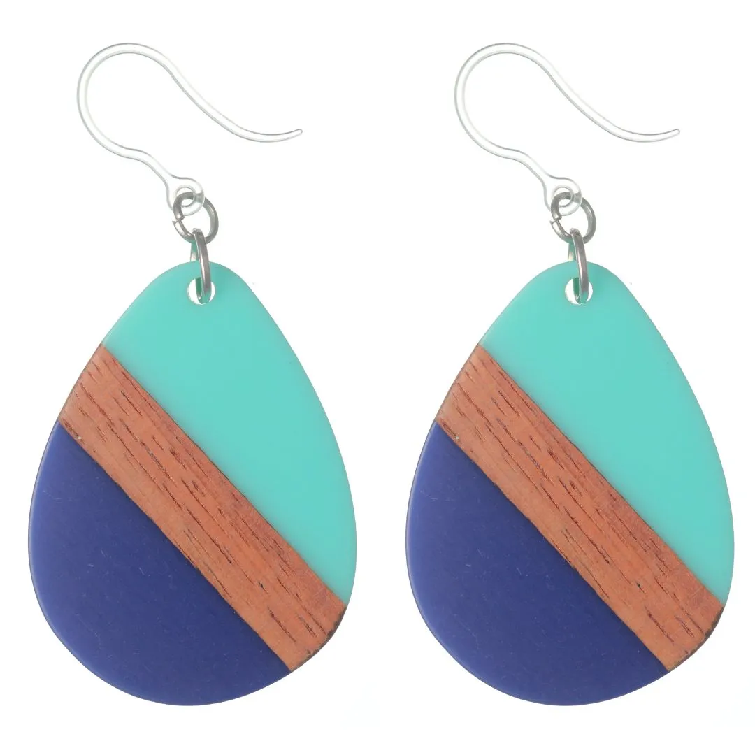 Color Block Wooden Celluloid Teardrop Dangles Hypoallergenic Earrings for Sensitive Ears Made with Plastic Posts