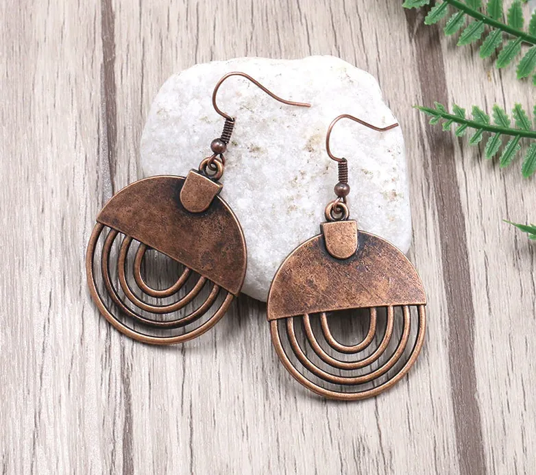 Copper metal, Round Drop, copper earrings