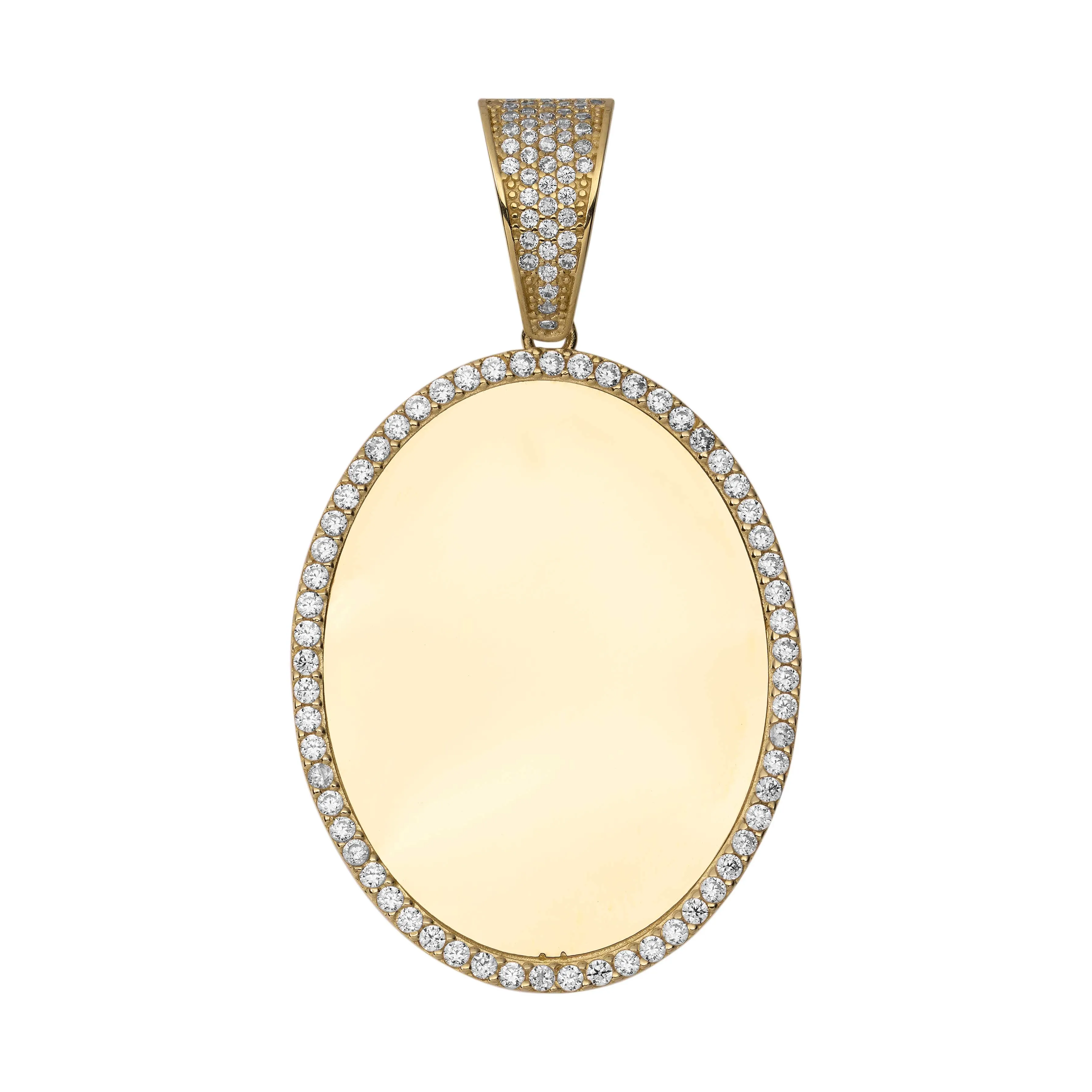 CZ Framed Oval Medallion Picture Memory Pendant 10K Yellow Gold