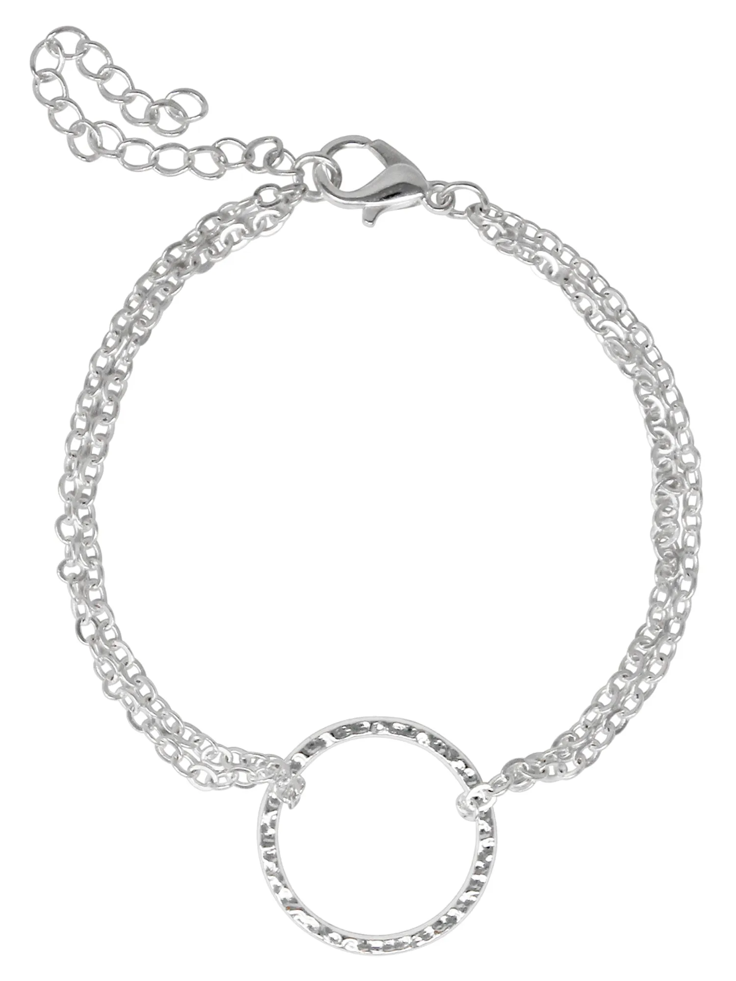 Dainty Silver Tone Circle Double Strand Bracelet