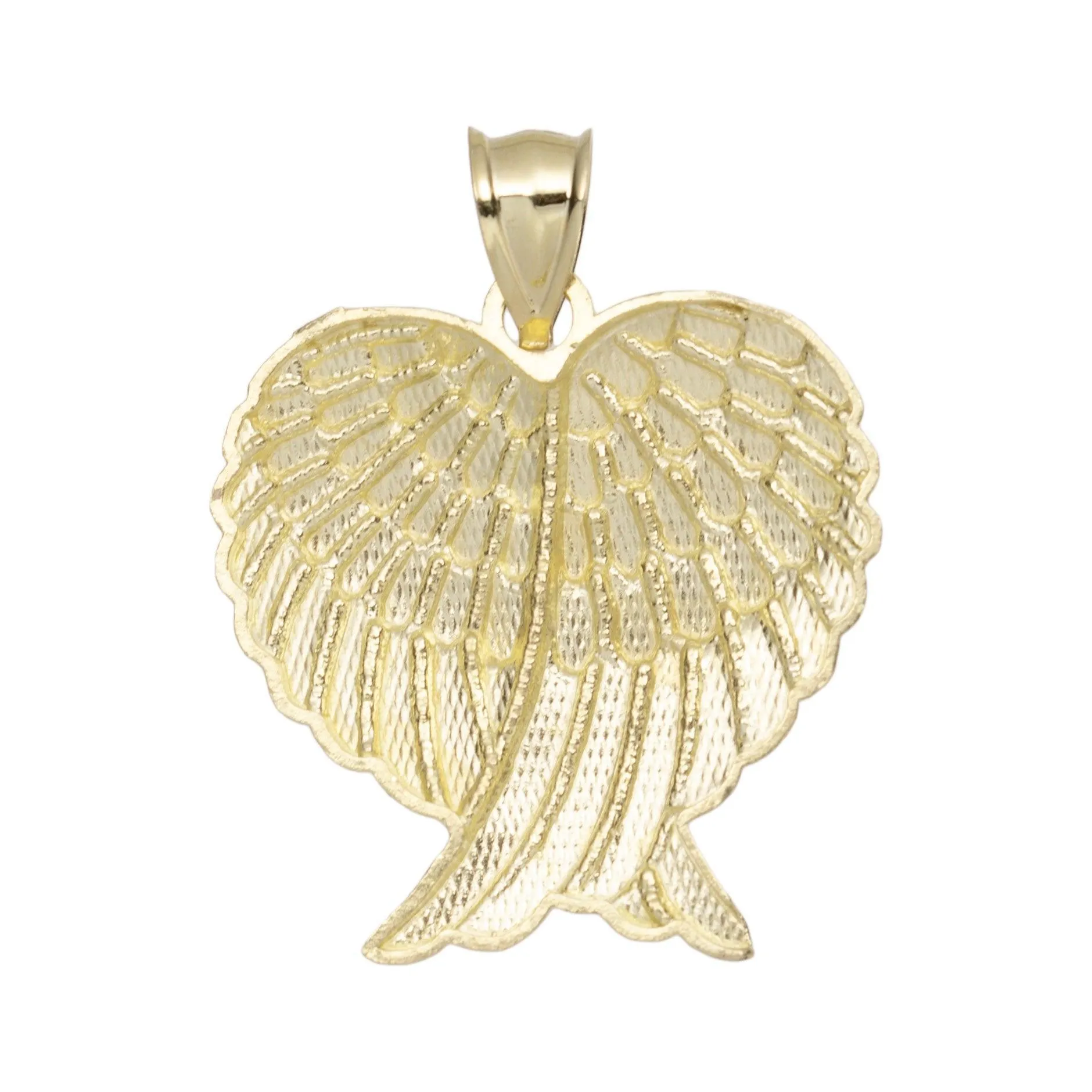 Diamond Cut Angel Wings Heart Pendant 10K Yellow Gold