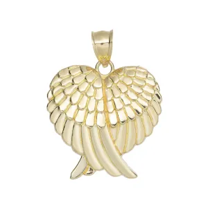 Diamond Cut Angel Wings Heart Pendant 10K Yellow Gold