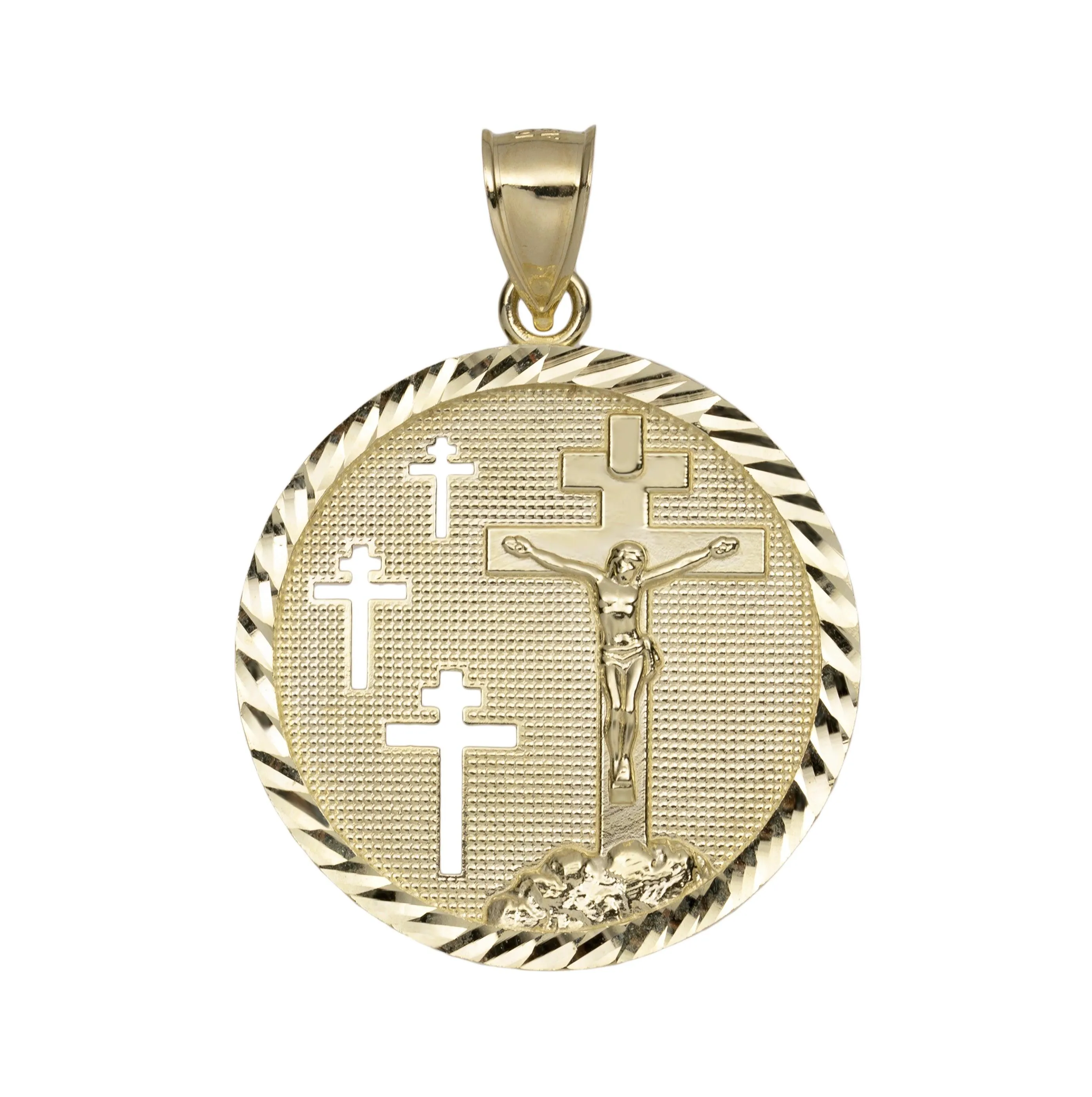 Diamond Cut Jesus Crucifix Cross Medallion Pendant 10K Yellow Gold