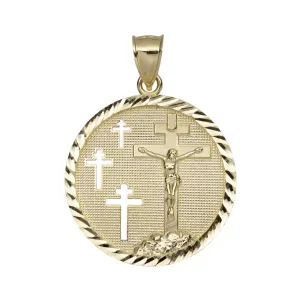 Diamond Cut Jesus Crucifix Cross Medallion Pendant 10K Yellow Gold